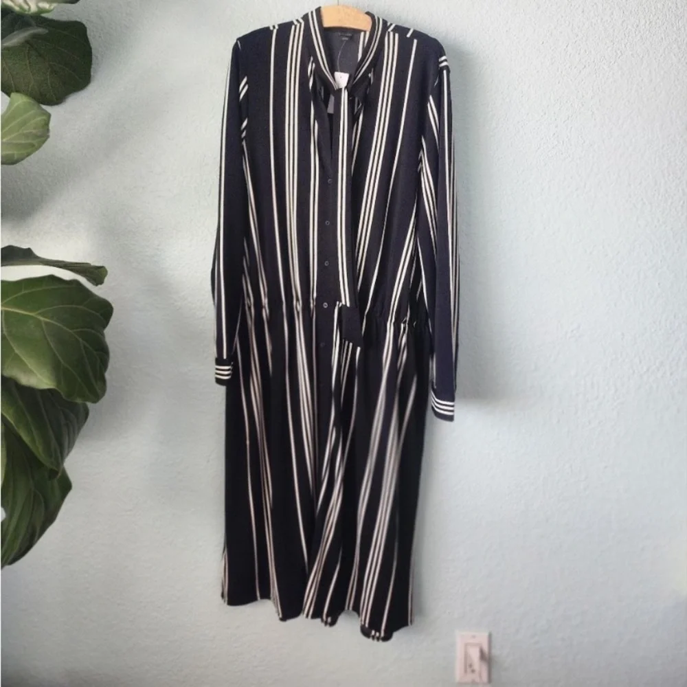 Ann Taylor minimalist contemporary neck tie stripe midi dress - Picture 6 of 14